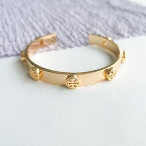 Tory Burch Milgrain Gold Logo Cuff Bracelet
